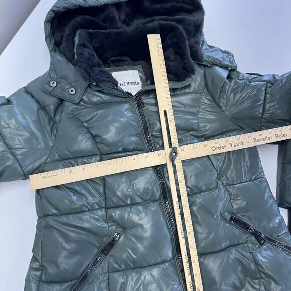 Steve Madden Jacket‎ Womens Medium Hooded Faux Fur Lined Puffer Coat Warm Zip - Picture 6 of 7